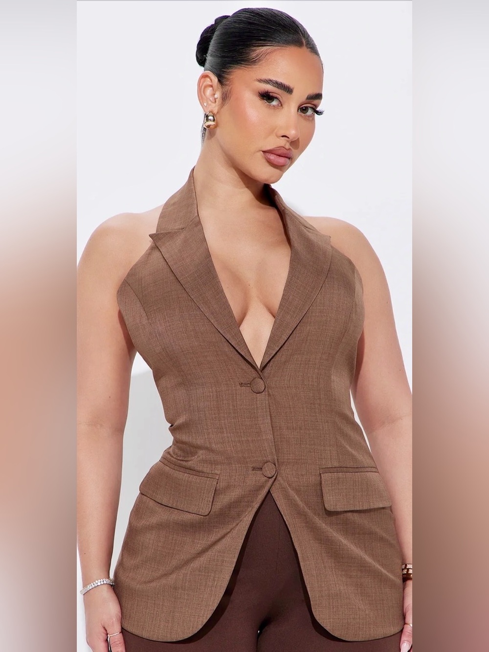 NEW! Fashion Nova Vest SMALL Sexy And Sophisticated Button Front Vest CHOCOLATE